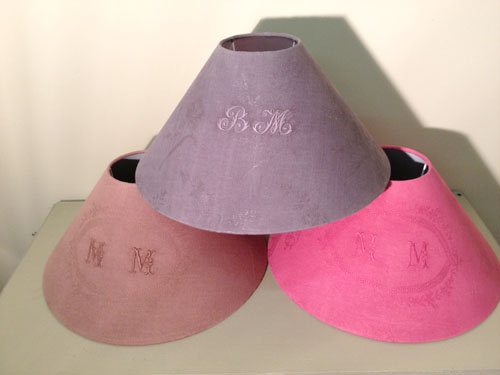 old monogrammed French linen lampshades